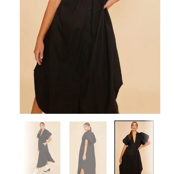 Elegant Navy Puff Sleeve Dress - Picture 5 of 5